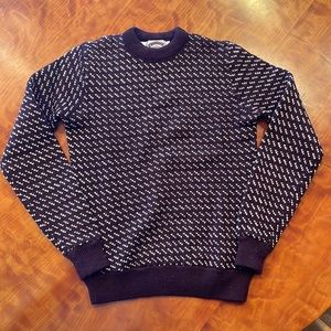 100% wool sweater. Super warm.  Wine Burgundy/color.